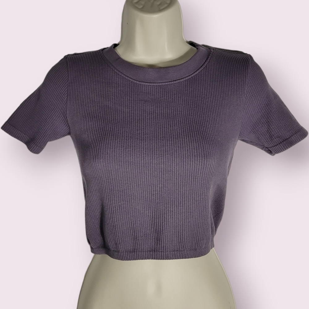 Zara Size Medium/Large Ribbed Cropped Short Sleeve Top